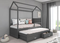 ADRK Jonaszek házikó ágy korláttal és matraccal 180x80, Grafit - smartbutor