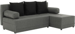 TEMPO KONDELA Sarokülőgarnitúra, J allású, ágyfunkcióval, szövet szürke/ párnák fekete, MEXX - smartbutor