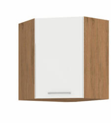 TEMPO KONDELA Felső sarokszekrény, lancelot tölgy / fehér extra magas fényű HG, VEGA 58x58 GN-72 1F - smartbutor