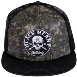Black Heart Baseballsapka BLACK HEART Bastard Skull Trucker, egyenes napellenző, hálós hátoldal, műanyag pánt khaki-fekete