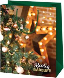 Cardex Boldog Karácsonyt díszített karácsonyfa mintás közepes ajándéktáska 18x10x23cm (44537)