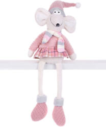 MagicHome karácsonyi dekoráció, egérlány figura hosszú lábbal, szövet, 20 x 18 x 69 cm, rózsaszín (TC8091344)