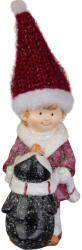 MagicHome karácsonyi dekoráció, fiú figura pingvinnel, dekoratív anyag, 9, 3 x 6, 3 x 22, 5 cm, piros-fehér (TC8092114)