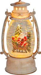 MagicHome karácsonyi dekoráció, retro lámpás Mikulással a szánon, csillámokkal, 2 db melegfehér LED, 3 db AA elemmel működő, 13 x 11 x 24 cm, fehér, beltéri (TC8091768)