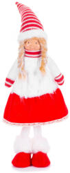 MagicHome karácsonyi dekoráció, lány figura ruhában, szövet, 17 x 13 x 48 cm, piros-fehér (TC8091251)