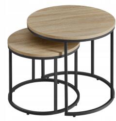  2 darab kerek dohányzóasztal szett DUET, fekete/sonoma tölgy