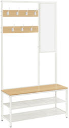 VASAGLE Modern Előszobafal Tükörrel és Cipőtárolóval Tölgy-Fehér (EUZ-HSR415W09)