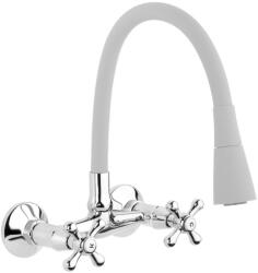 INVENA ROMA Konyhai csaptelep, fali, - flexi kifolyóval, 2 funkciós zuhanyfej, szürke-króm (BC-24-E5S-L)