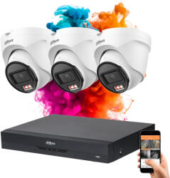 DAHUA 3 dome biztonsági kamerás IP kamera rendszer 4MP színes éjszakai képpel (DAHUA-IP-4MP-T1E49-03)