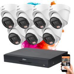 DAHUA 7 dome biztonsági kamerás IP kamera rendszer 4MP színes éjszakai képpel (DAHUA-IP-4MP-T1E49-07)