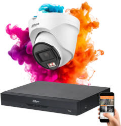 DAHUA 1 dome biztonsági kamerás IP kamera rendszer 4MP színes éjszakai képpel (DAHUA-IP-4MP-T1E49-01)