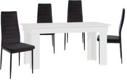  Montilla 4 személyes étkezőszett Coleta székekkel, Fehér - Fekete bársony N - fizz