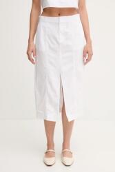 Calvin Klein Jeans szoknya vászonkeverékből fehér, midi, egyenes, J20J225327 - fehér XS