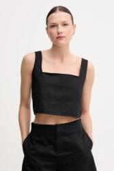 Calvin Klein felső vászonkeverékkel fekete, sima, J20J225347 - fekete S