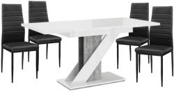 Proda Maasix WGS Étkezőszett - 4 Személyes, Fekete Coleta Székekkel, Magasfényű Fehér