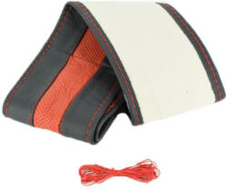 AVEX Husa volan din PIELE NATURALA NEAGRA CU DUNGA ROSIE, pentru autoturisme, diametru 37 - 39 cm, cu ac si ata (se coase, aspect ORIGINAL) (AVX-T200716-3) - vagauto