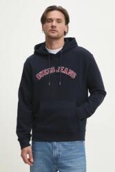 Guess Jeans pamut melegítőfelső sötétkék, férfi, nyomott mintás, kapucnis, M5RQ44 KCPR1 - sötétkék XL