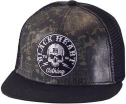 Black Heart Baseballsapka BLACK HEART Bastard Skull Trucker, egyenes napellenző, hálós hátoldal, műanyag pánt Szín: khaki-fekete