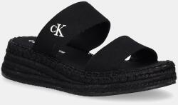 Calvin Klein Jeans papucs SPORTY ROPE MG LTH WEBBING fekete, női, éksarkú, YW0YW01704 - fekete Női 39
