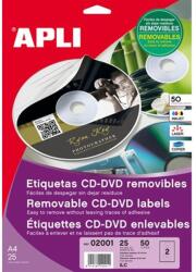 APLI Etikett, CD/DVD, A4, matt, eltávolítható, APLI, 25lap/cs (02001)