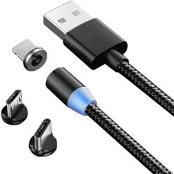 MH Protect 3 az 1-ben Mágneses Töltőkábel - Micro USB, Type-C, Lightning, 1 m