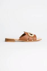 Karl Lagerfeld bőr papucs PETALO BROOCH SLIDE barna, női, KL80725 - barna Női 37