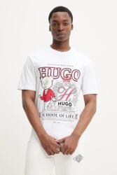 HUGO pamut póló fehér, férfi, nyomott mintás, 50538254 - fehér XL