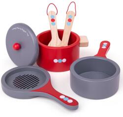 Bigjigs Toys Set de veselă din lemn cu buline Bigjigs Toys Bucatarie copii