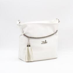 Zellia fehér anyagában mintás rostbőr női válltáska 22061