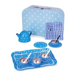 Bigjigs Toys Set de ceai cu buline albastre Bigjigs Toys Bucatarie copii