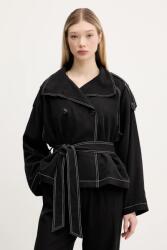 HUGO BOSS vászonkeverék kabát női, fekete, átmeneti, oversize, 50536642 - fekete 40