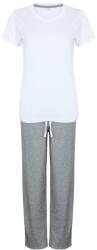Towel City Női hosszú pamut pizsama szett - Fehér / szürke melírozott | XS (TC053-1000215006)