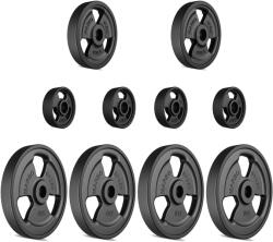 Marbo Sport Tri-Grip gumírozott öntöttvas súlyzótányér készlet súlyok 31 mm-es lyukkal 29 kg fekete Súlytárcsa