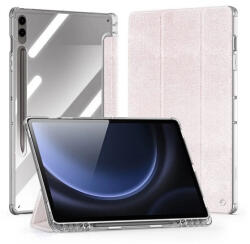 Samsung Tab S9 FE Plus (12.4) SM-X610 / X616B, mappa tok, érintőceruza tartó, közepesen ütésálló, textil hatású előlap, átlátszó hátlap, Trifold, Dux Ducis Unid, rózsaszín