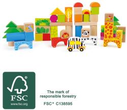 Legler Fa építő kockák állatkerti mintával, 50 darab