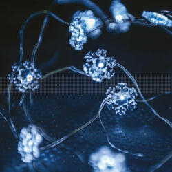  Tündérfény hópehellyel, hideg fehér, ezüst színű réz kábel, 20 LED, 2 m (KDE 321)