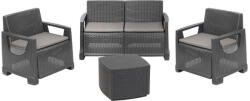 ProGarden Bellagio 4 személyes rattan hatású műanyag kerti szett antracit szürke O315 (O315)