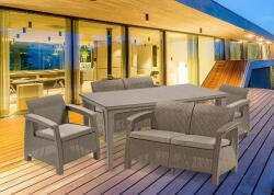 Keter Corfu Fiesta műanyag kerti bútor garnitúra cappuccino - homok Futura asztallal (209265-241723)