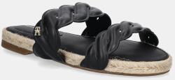 Tommy Hilfiger bőr papucs LEATHER ROPE ESPADRILLE MULE fekete, női, FW0FW08503 - fekete Női 41