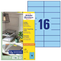 AVERY Etikett AVERY 3453 105x37mm univerzális kék 1600 címke/doboz 100 ív/doboz (3453) - papir-bolt
