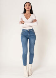 Nina Carter Blugi dama albastri slim cu nasturi Nina Carter P217-5 M9 (P217-5MEDIUMBLUE-38)