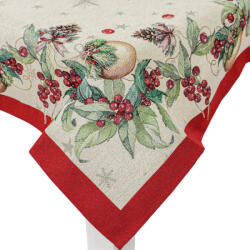 Kert és Otthonbolt Karácsonyi mintás arany gömbös, arany lurexes gépi gobelin asztalterítő, 137 x 180 cm (J1309FN180E)