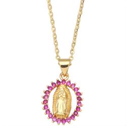  Szűz Mária Medailon Nyakék - Arany/Rózsaszín