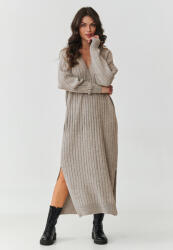 Makadamia Hosszú V-nyakú pulóverruha | bézs melange