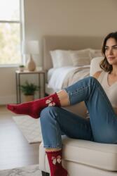 MULU Női zokni, fodros, piros mintás