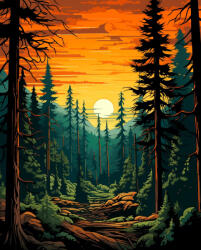 Alkotásutca Naplemente az erdőben - Számfestő készlet kereten 40x50