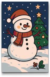  Festés számok szerint - Hóember a karácsonyfa mellett Méret: 20x30cm, Keretezés: Keret nélkül (csak a vászon)