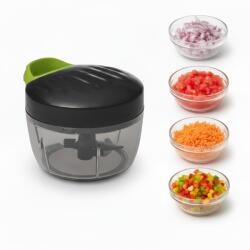köken Tocator manual multifunctional Koken 500 ml, 3 lame ascutite din inox, mecanic cu sfoara, perfect pentru legume/fructe/sosuri, curatare usoara, plastic fara BPA, negru/verde Tocator