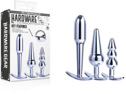 Nmc Análdugó szett, NMC, Hardware Gear 3 in 1 Metal Butt Plug Set II, 7, 6-11, 4 cm, ezüst, 3 darabos, fényes fém, sima felületű, vízálló, uniszex