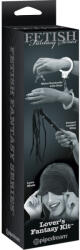 Pipedream - Fetish Fantasy Series Limited Edition BDSM szett, Pipedream, Lover's Fantasy Kit - Fetish Fantasy Series Limited Edition, 3 darab, fekete-ezüst, vinil, kulcsos bilincs, szemmaszk, korbács